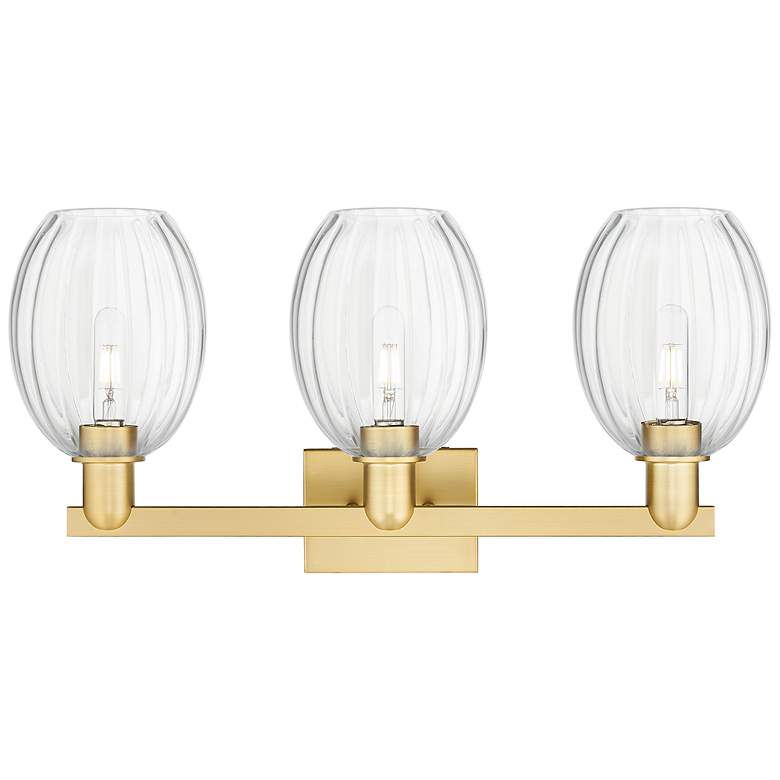 Image 2 Preston 26"W 3 Light Satin Gold Bath Vanity Light With Bell Clear Shade more views