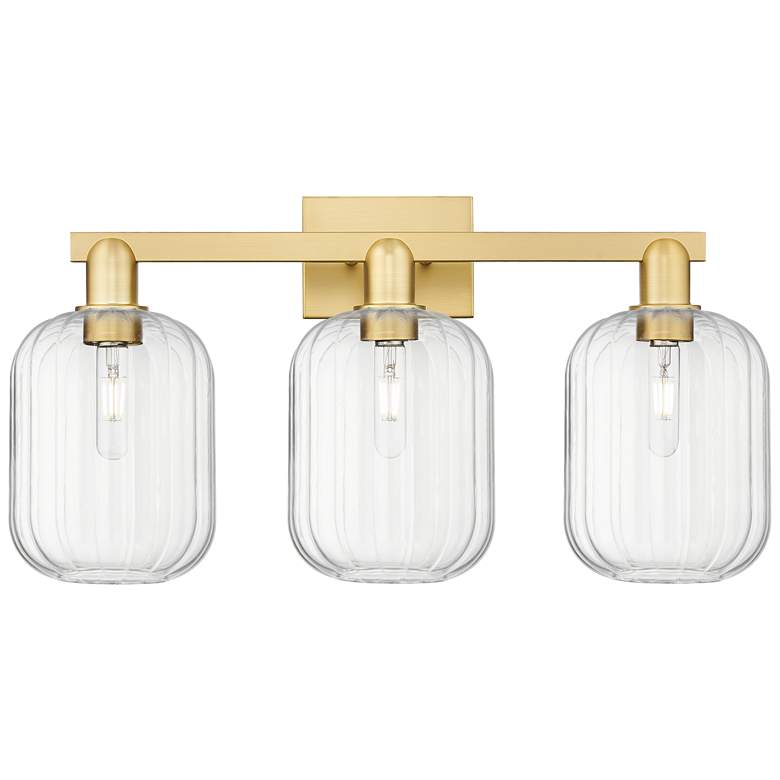Image 1 Preston 26"W 3 Light Satin Gold Bath Vanity Light With Clear Jar Shade