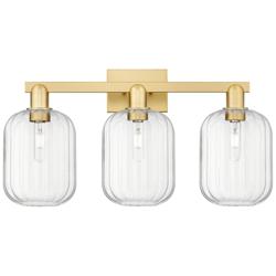 Preston 26"W 3 Light Satin Gold Bath Vanity Light With Clear Jar Shade