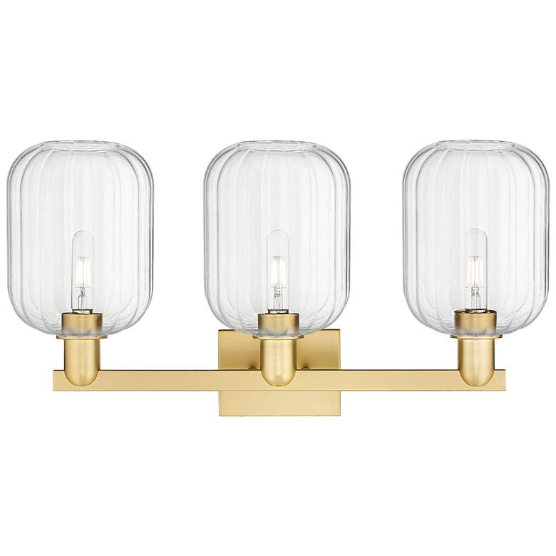 Image 2 Preston 26"W 3 Light Satin Gold Bath Vanity Light With Clear Jar Shade more views
