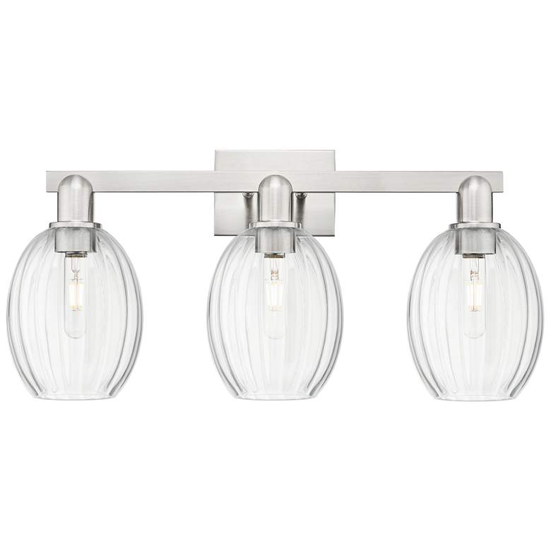 Image 1 Preston 26"W 3 Light Satin Nickel Bath Light w/ Bell Clear Shade