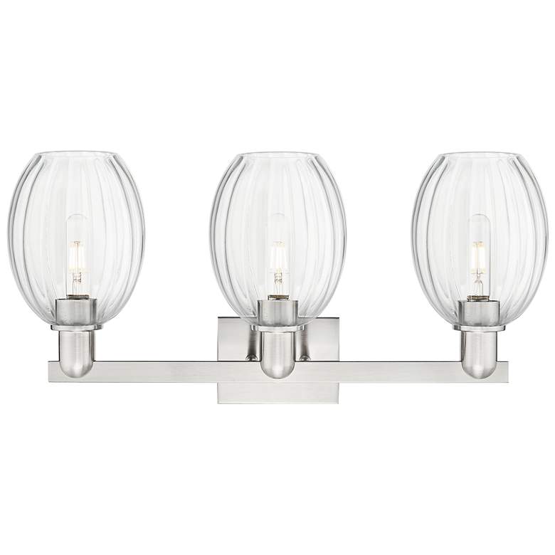 Image 2 Preston 26"W 3 Light Satin Nickel Bath Light w/ Bell Clear Shade more views