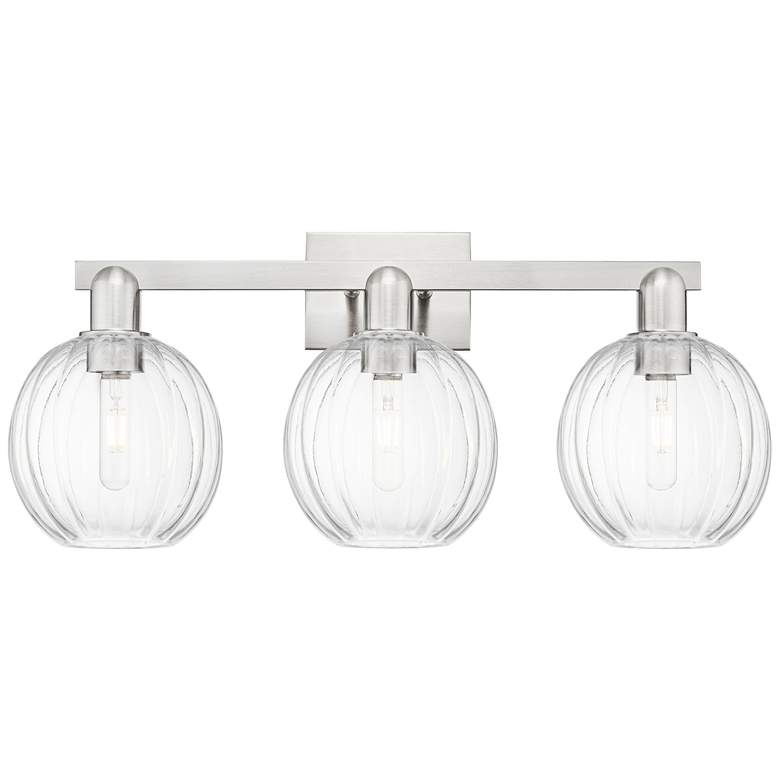 Image 1 Preston 26"W 3 Light Satin Nickel Bath Light w/ Clear Globe Shade
