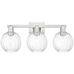 Preston 26"W 3 Light Satin Nickel Bath Light w/ Clear Globe Shade