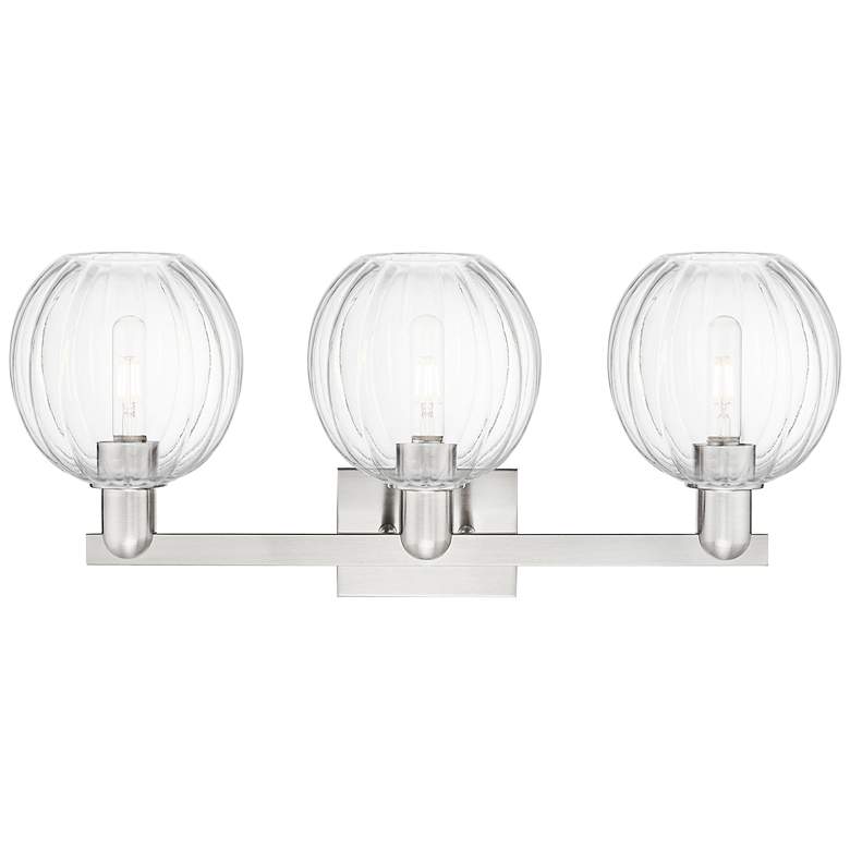 Image 2 Preston 26"W 3 Light Satin Nickel Bath Light w/ Clear Globe Shade more views