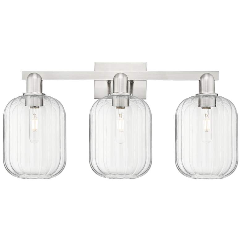 Image 1 Preston 26"W 3 Light Satin Nickel Bath Light w/ Clear Jar Shade