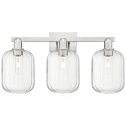 Preston 26"W 3 Light Satin Nickel Bath Light w/ Clear Jar Shade