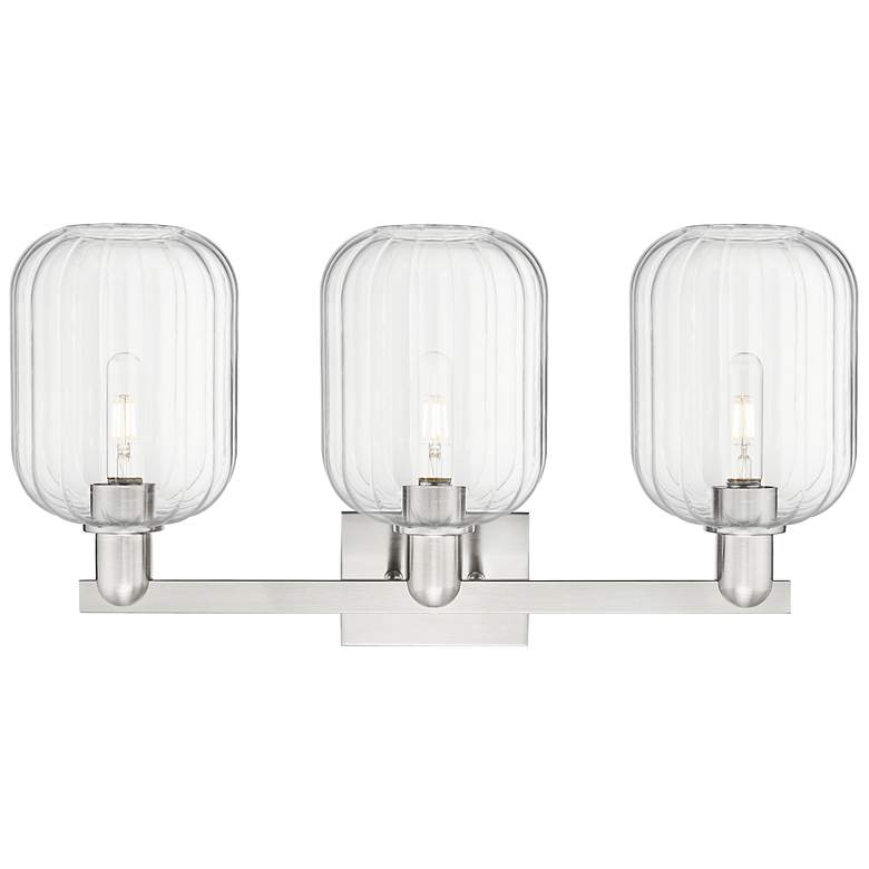 Image 2 Preston 26"W 3 Light Satin Nickel Bath Light w/ Clear Jar Shade more views