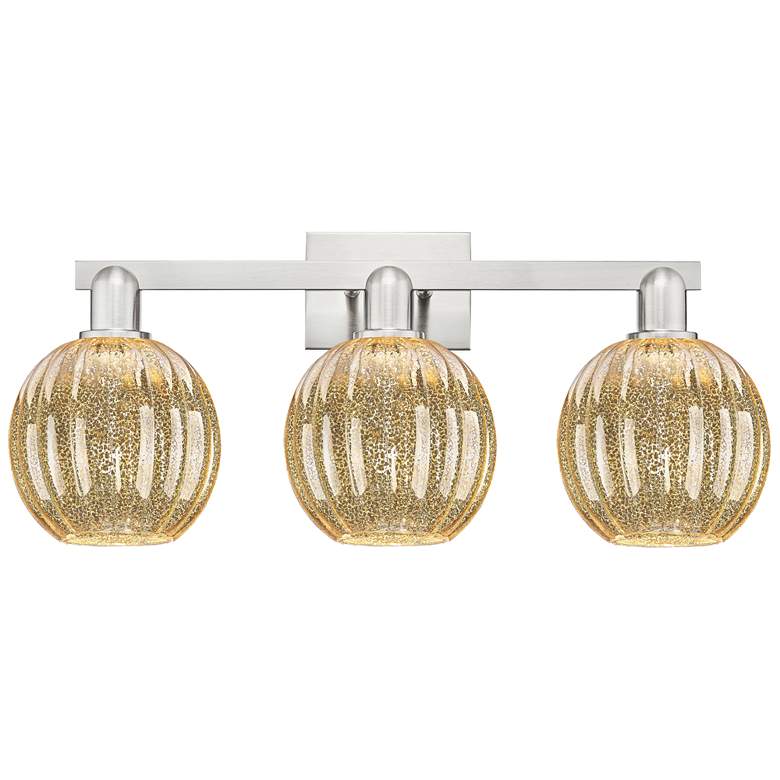 Image 1 Preston 26"W 3 Light Satin Nickel Bath Light w/ Mercury Globe Shade