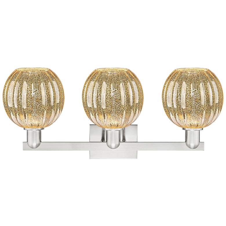 Image 2 Preston 26"W 3 Light Satin Nickel Bath Light w/ Mercury Globe Shade more views
