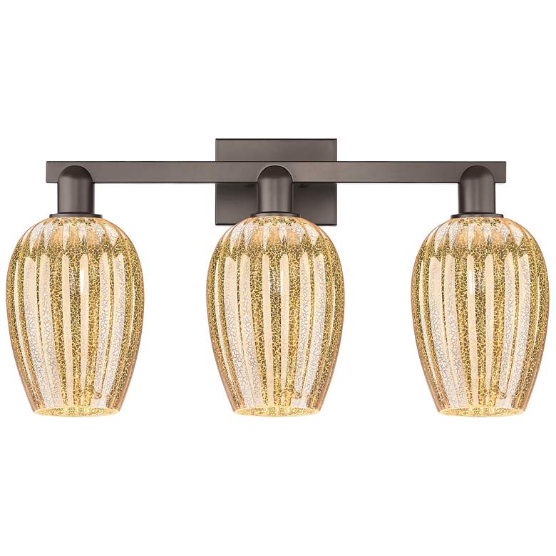 Image 1 Preston 26"W 3-Lt Oil Rubbed Bronze Bath-Lt w/ Mercury Flute Shade