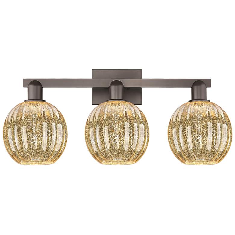 Image 1 Preston 26"W 3-Lt Oil Rubbed Bronze Bath-Lt w/ Mercury Globe Shade