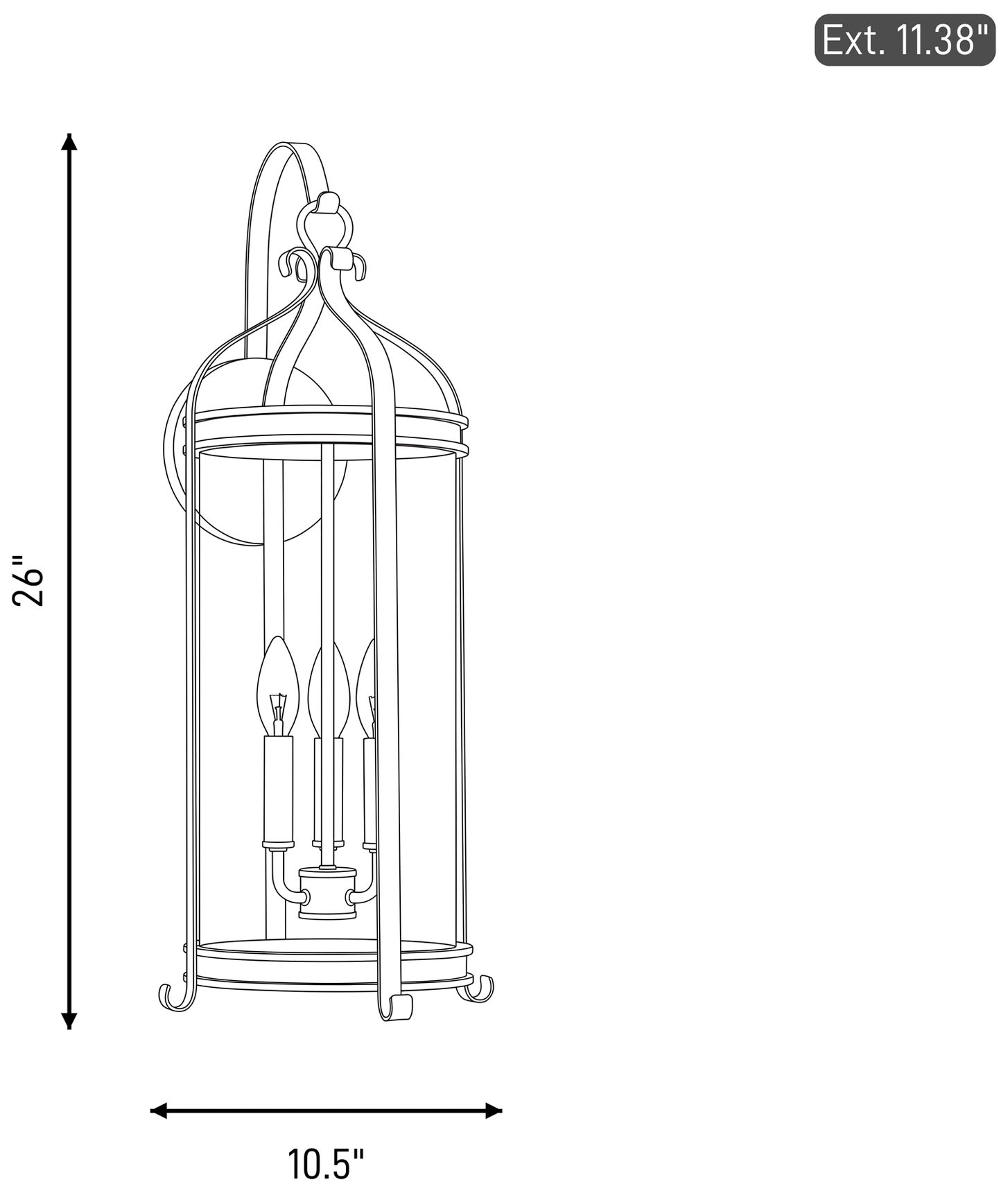 Preston 3-Light Outdoor Wall Lantern in Iron Oxide