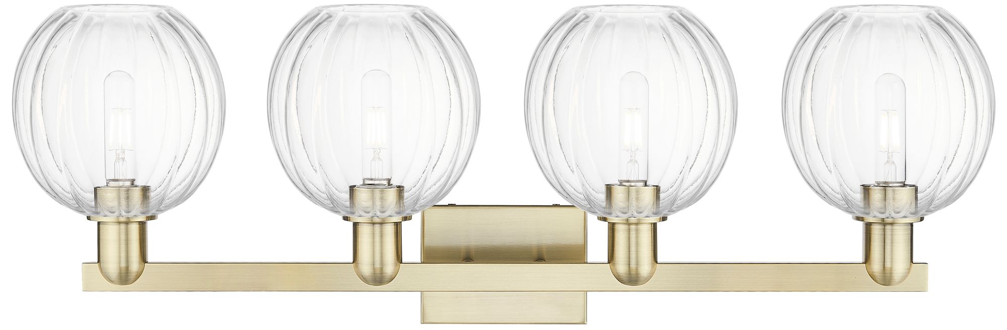 Image 2 Preston 36"W 4 Light Antique Brass Bath Light With Clear Globe Shade more views
