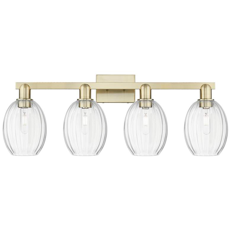 Image 1 Preston 36"W 4 Light Antique Brass Bath Light With Bell Clear Shade