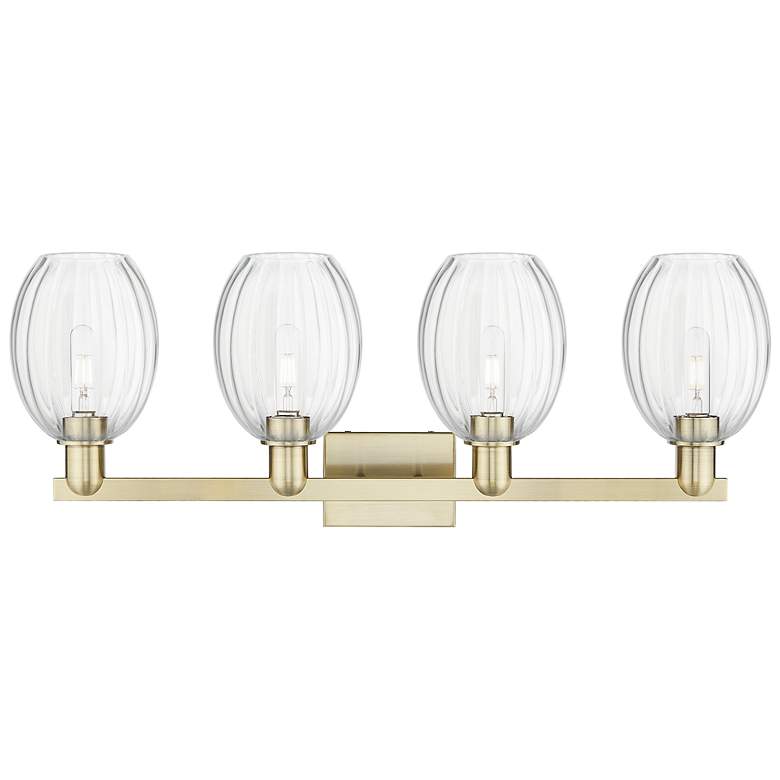 Image 2 Preston 36"W 4 Light Antique Brass Bath Light With Bell Clear Shade more views