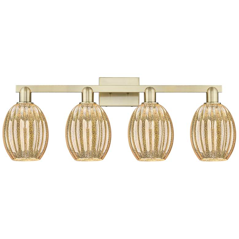 Image 1 Preston 36"W 4 Light Antique Brass Bath Light With Bell Mercury Shade