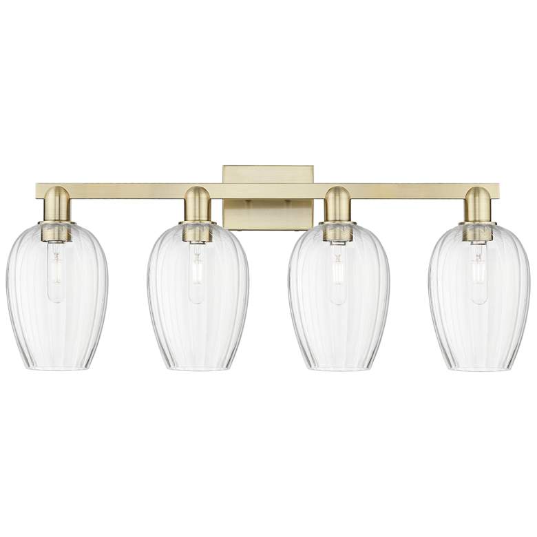 Image 1 Preston 36"W 4 Light Antique Brass Bath Light With Clear Flute Shade