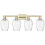 1_Preston 36"W 4 Light Antique Brass Bath Light With Clear Flute Shade