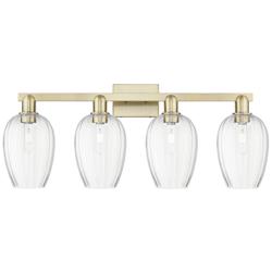 Preston 36"W 4 Light Antique Brass Bath Light With Clear Flute Shade
