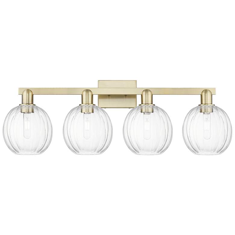 Image 1 Preston 36"W 4 Light Antique Brass Bath Light With Clear Globe Shade