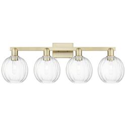 Preston 36"W 4 Light Antique Brass Bath Light With Clear Globe Shade