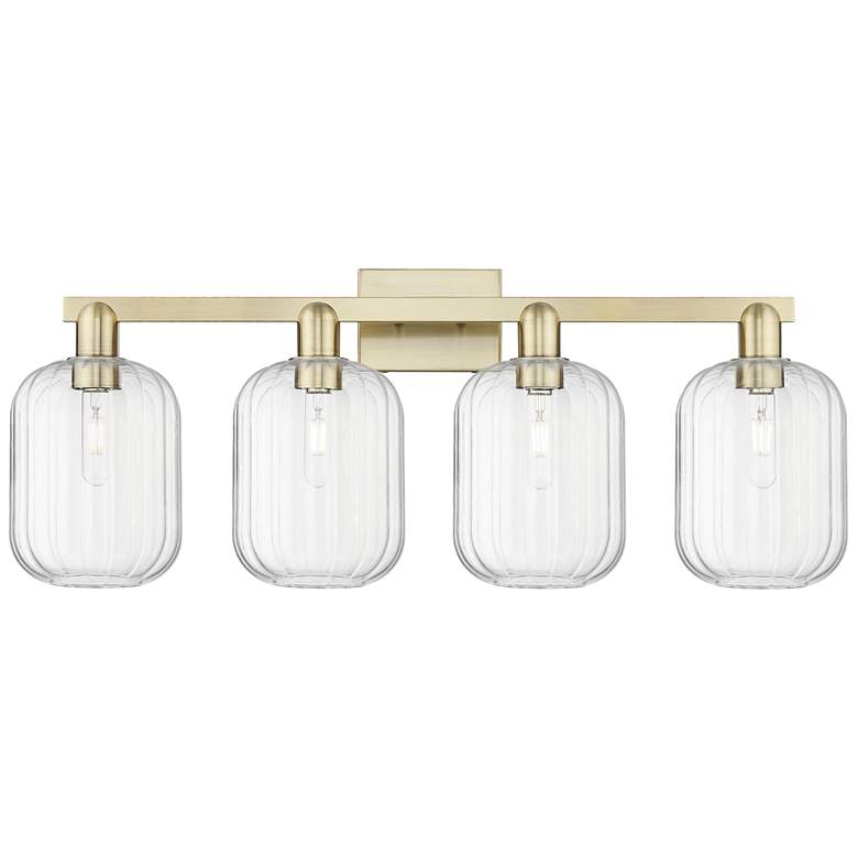 Image 1 Preston 36"W 4 Light Antique Brass Bath Light With Clear Jar Shade