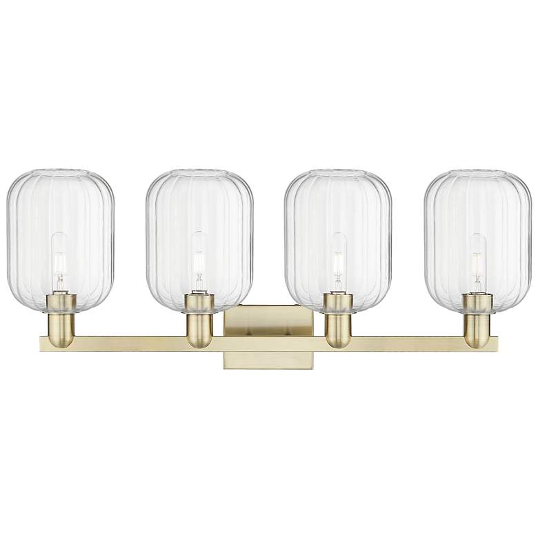 Image 2 Preston 36"W 4 Light Antique Brass Bath Light With Clear Jar Shade more views
