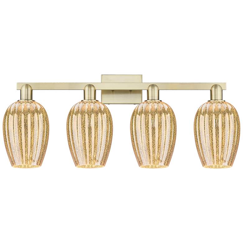Image 1 Preston 36"W 4 Light Antique Brass Bath Light With Mercury Flute Shade