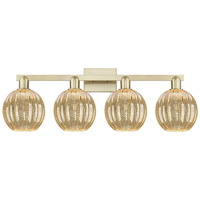 Image 1 Preston 36"W 4 Light Antique Brass Bath Light With Mercury Globe Shade