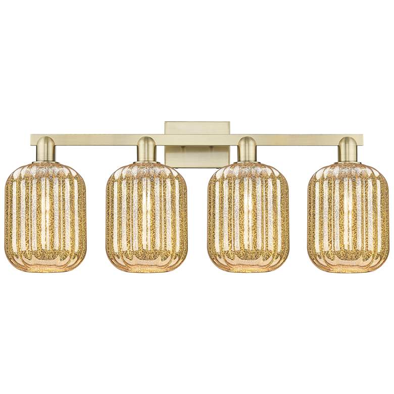 Image 1 Preston 36"W 4 Light Antique Brass Bath Light With Mercury Jar Shade
