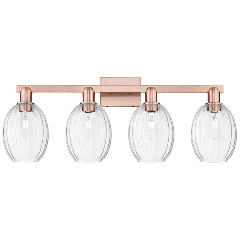 Image 1 Preston 36"W 4 Light Antique Copper Bath Light With Bell Clear Shade