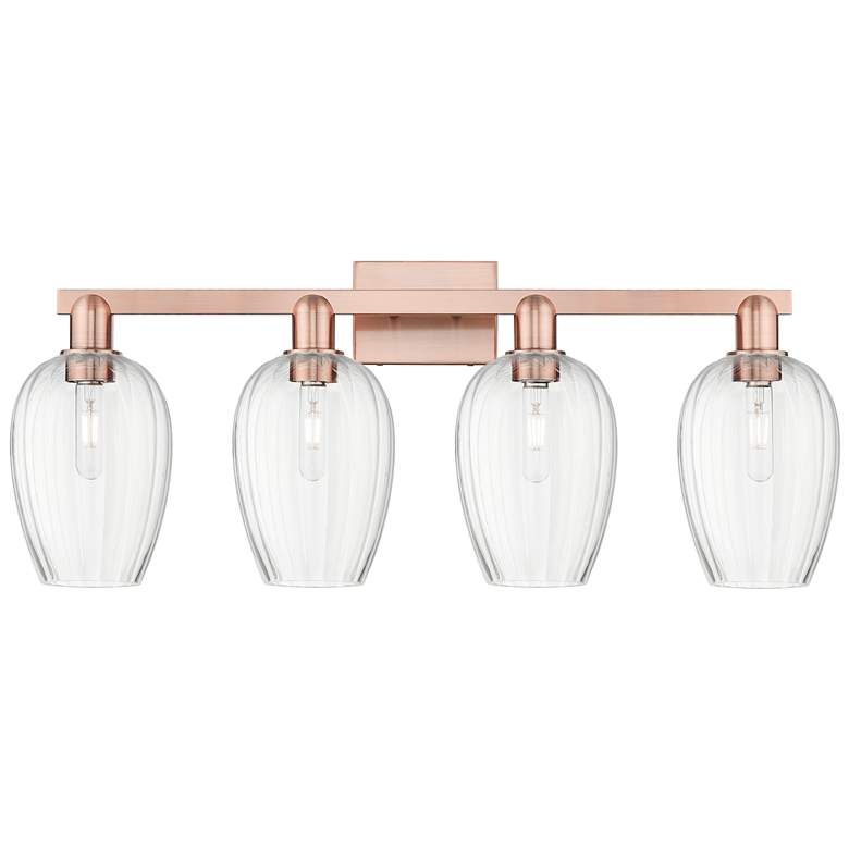 Image 1 Preston 36"W 4 Light Antique Copper Bath Light With Clear Flute Shade