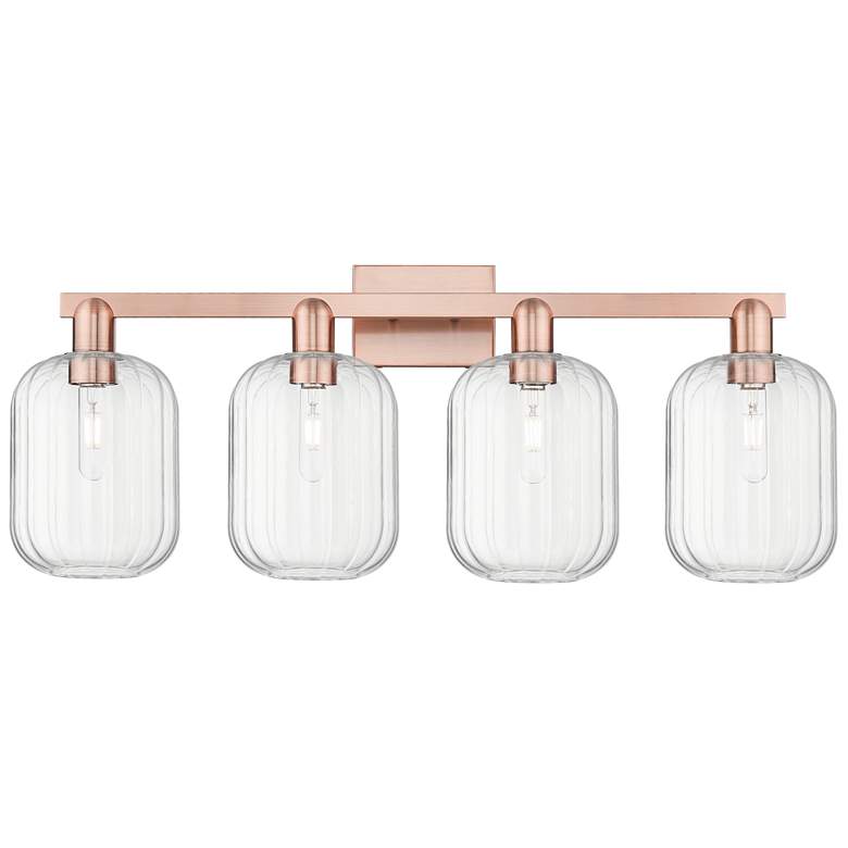 Image 1 Preston 36"W 4 Light Antique Copper Bath Light With Clear Jar Shade