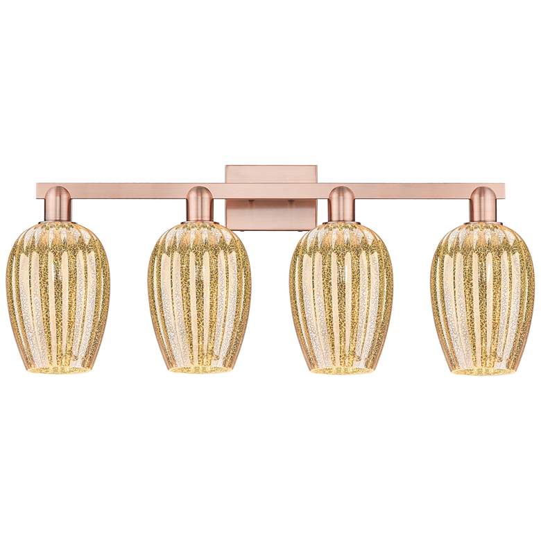 Image 1 Preston 36"W 4 Light Antique Copper Bath Light With Mercury Flute Shade
