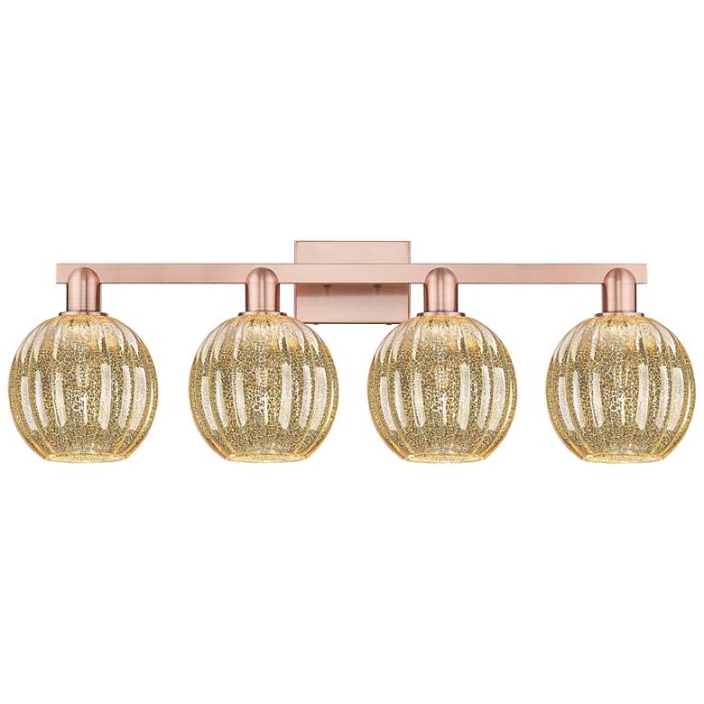 Image 1 Preston 36"W 4 Light Antique Copper Bath Light With Mercury Globe Shade