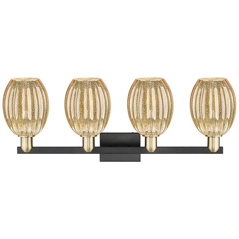 Image 2 Preston 36"W 4 Light Black Brass Bath Light With Bell Mercury Shade more views