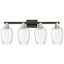1_Preston 36"W 4 Light Black Brass Bath Light With Clear Flute Shade
