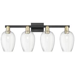 Preston 36"W 4 Light Black Brass Bath Light With Clear Flute Shade