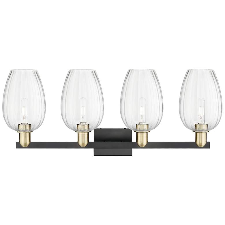 Image 2 Preston 36"W 4 Light Black Brass Bath Light With Clear Flute Shade more views