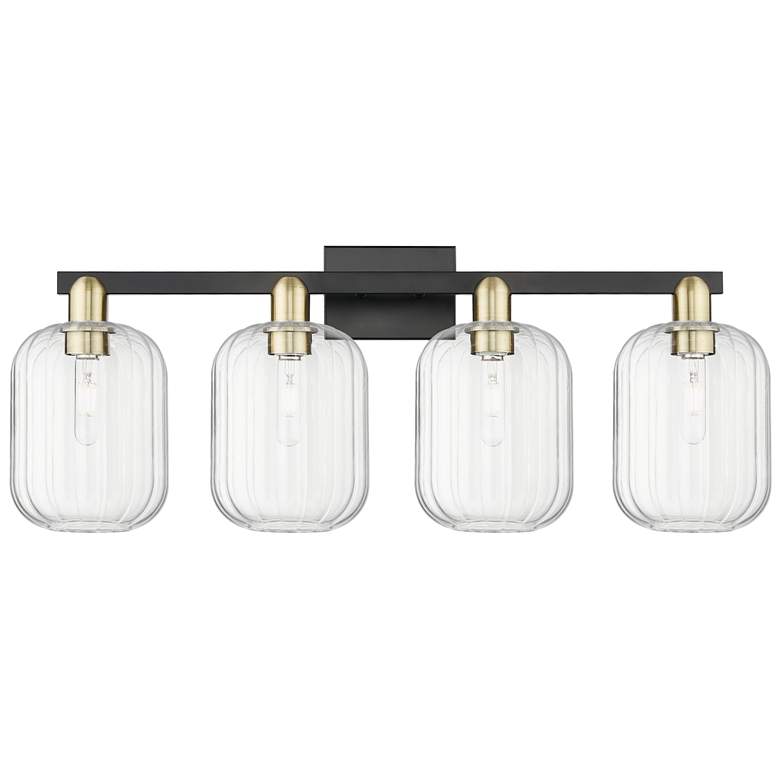 Image 1 Preston 36"W 4 Light Black Brass Bath Light With Clear Jar Shade
