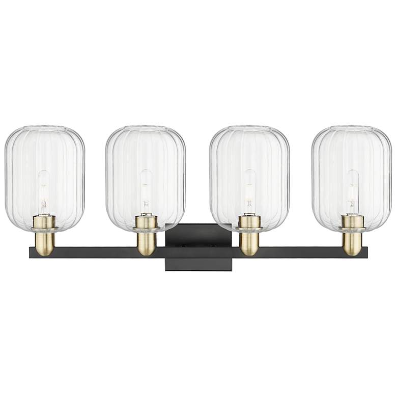 Image 2 Preston 36"W 4 Light Black Brass Bath Light With Clear Jar Shade more views
