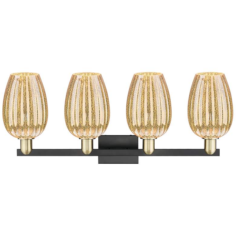 Image 2 Preston 36"W 4 Light Black Brass Bath Light With Mercury Flute Shade more views