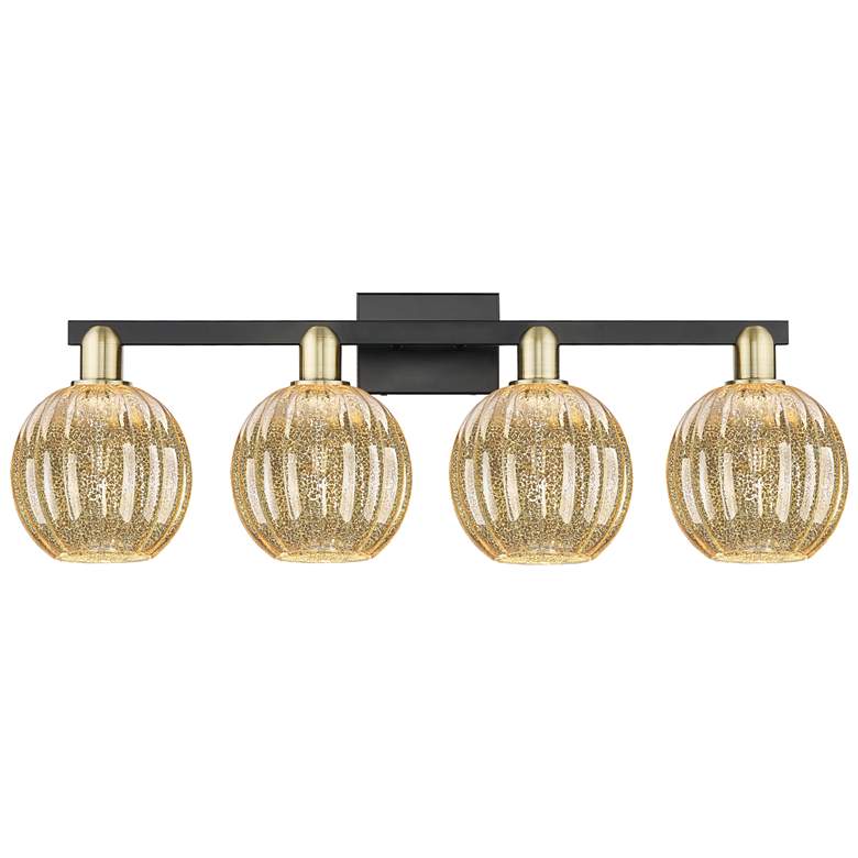 Image 1 Preston 36"W 4 Light Black Brass Bath Light With Mercury Globe Shade