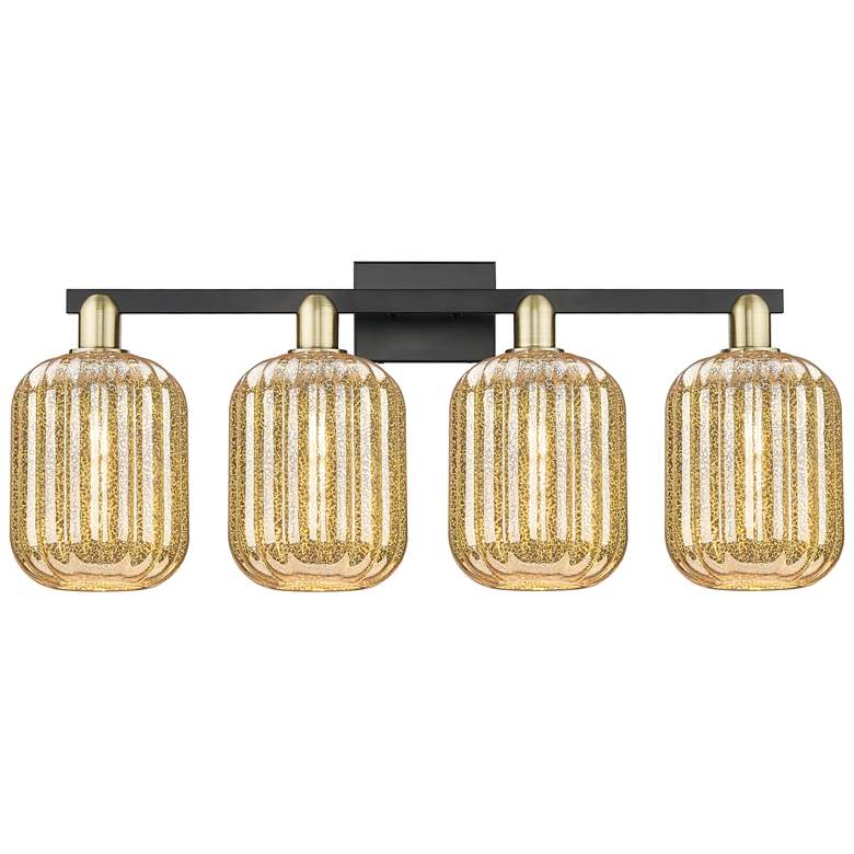 Image 1 Preston 36"W 4 Light Black Brass Bath Light With Mercury Jar Shade