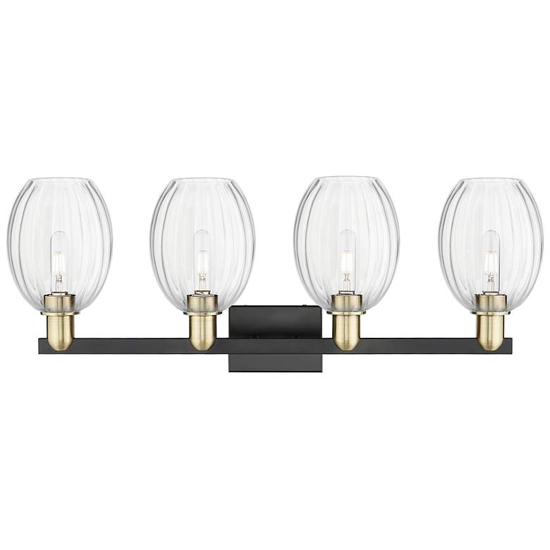 Image 2 Preston 36"W 4 Light Black Brass Bath Vanity Light w/ Bell Clear Shade more views
