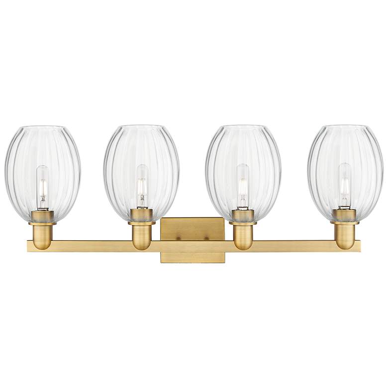 Image 2 Preston 36"W 4 Light Brushed Brass Bath Light With Bell Clear Shade more views