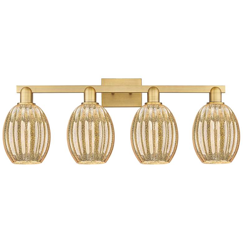 Image 1 Preston 36"W 4 Light Brushed Brass Bath Light With Bell Mercury Shade