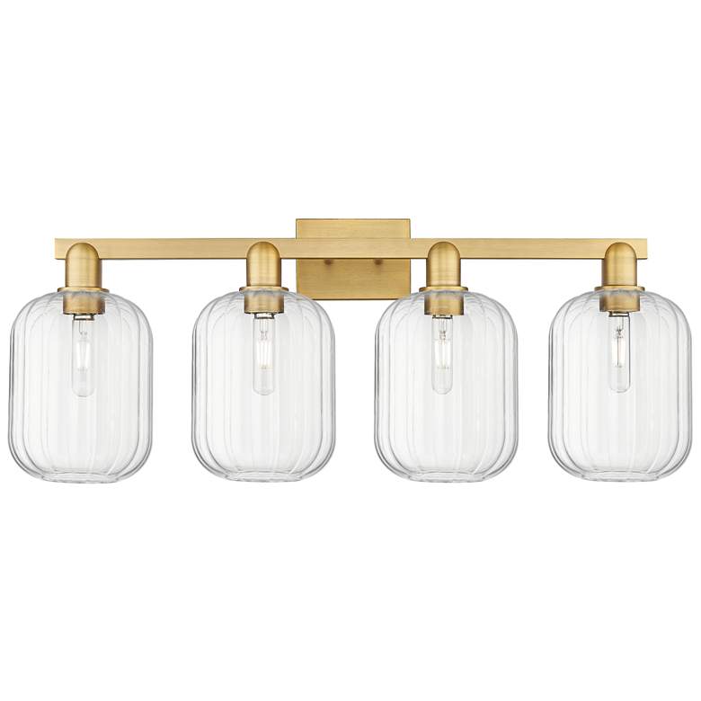 Image 1 Preston 36"W 4 Light Brushed Brass Bath Light With Clear Jar Shade
