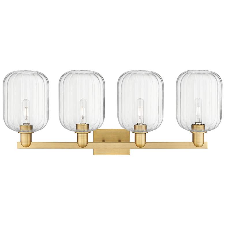 Image 2 Preston 36"W 4 Light Brushed Brass Bath Light With Clear Jar Shade more views